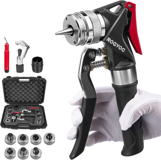 Hydraulic Swaging Tool, HVAC Copper Tubing Expander with 7 Pipe Expanding Jaws, 3/8 to 1-1/8 Inch, Pipe Cutter, Deburring Tool, Chamfering Tool for Soft Copper and Aluminum Pipes