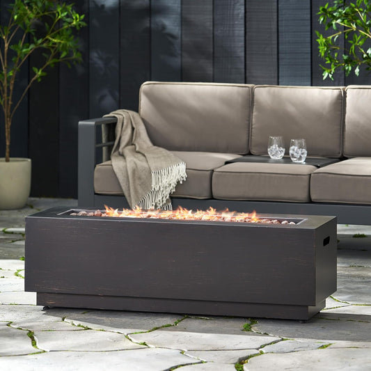 40 Inches Outdoor Propane Fire Pit, 50,000 Btu Dark Grey Rectangular Fire Table, Brown + Gold Accents – Patio, Deck, Backyard (Tank Cover Not Included)