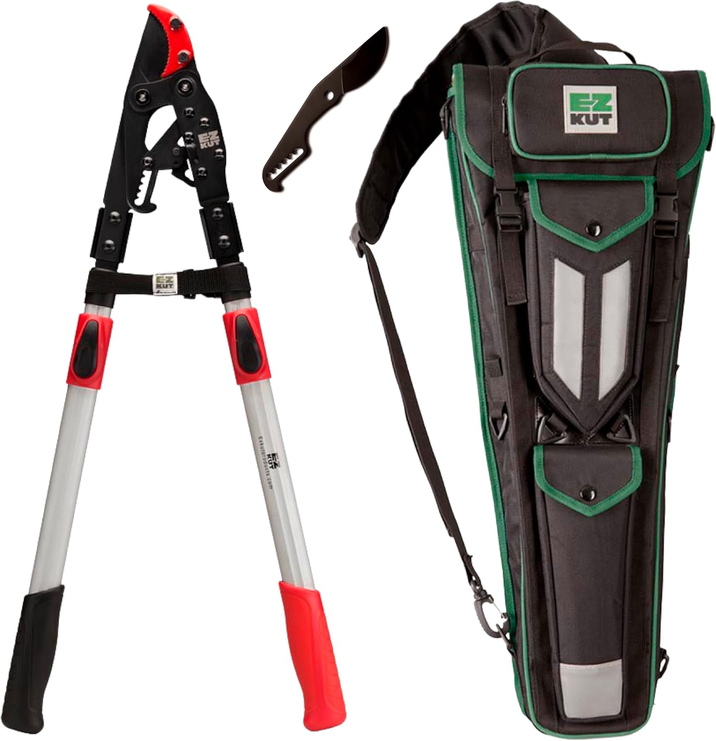EZ Kut Tree Trimming Combo Kit \u2013 Includes 42" Extendable Ratcheting Lopper + Sling Pak Sheath + Bonus Replacement Blade \u2013 Heavy Duty Garden Tools Set, Pruning Shears for Thick Branches (Green Pack)