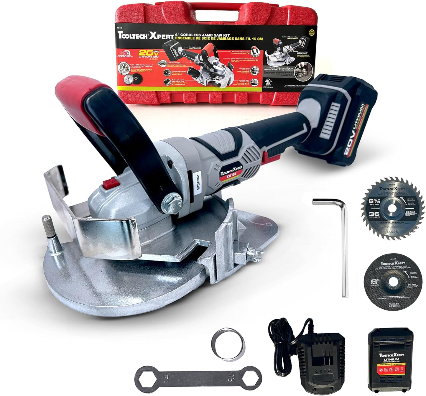 Tooltech Cordless Undercut Saw Jamb Saw Kit with Carbide Wood blade, Masonry Blade, Dust Port, Adjustable Heigh & Depth
