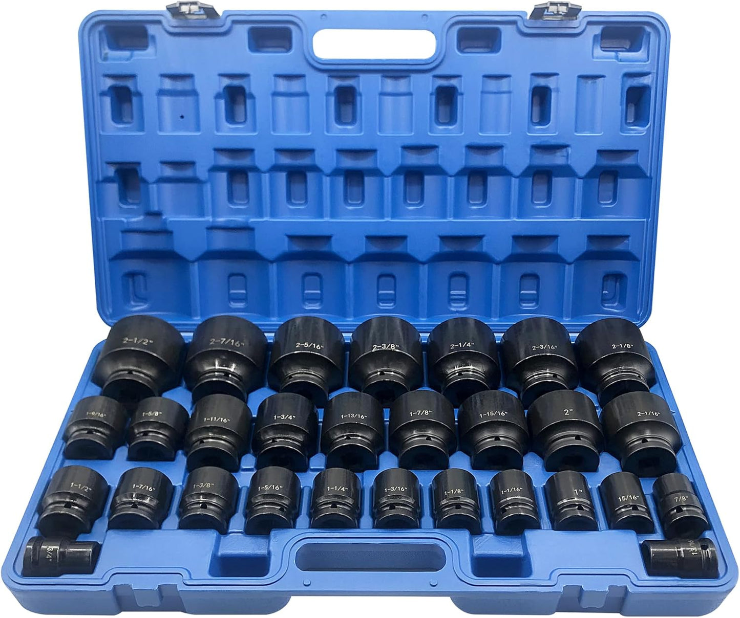 MacWork 29 Pieces 3\/4" Drive Impact Socket Set, Standard, SAE 3\/4" to 2-1\/2", CR-V Alloy Steel, 6-Point Hex Radius Corner Design