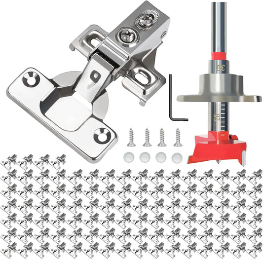 BESTEEL 100 Pack 1\/2 inch Overlay Soft Close Cabinet Door Hinges for Kitchen Cabinet Hinge, 100 Degree Opening Angel, Stainless Concealed Kitchen Cabinets Hinge Self Closing with Drilling Tool &Manual