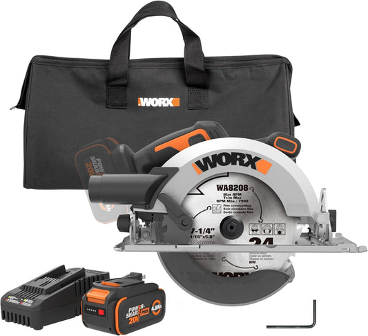Worx Nitro 20V Brushless Cordless Circular Saw, 7-1/4-Inch, Compact Circular Saw WX520L, Battery & Charger Included