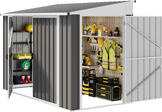 DWVO 8x4 FT Outdoor Weatherproof Storage Shed, Secure Metal Bike Shed w/Lockable Entry, Garden Storage Solution for Lawn Equipment, Tools, Waste Bin, Dark Gray