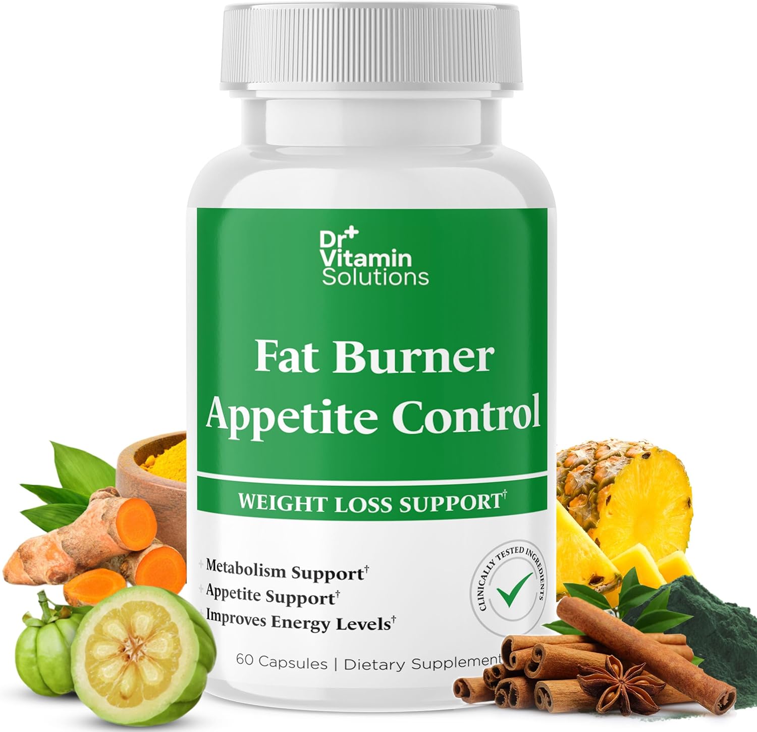 DR VITAMIN SOLUTIONS Fat Burner & Appetite Control Weight Loss Supplements for Women & Men - Metabolism Booster w\/L-Carnitine, CLA, Chromium - Appetite Suppressant for Weight Loss - 60 Capsules