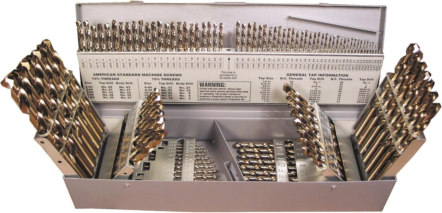 Viking Drill and Tool by Norseman 69280 Type 240-D 135 Degree Split Point Cobalt Jobber Gold Finish Drill Set (115 Piece)