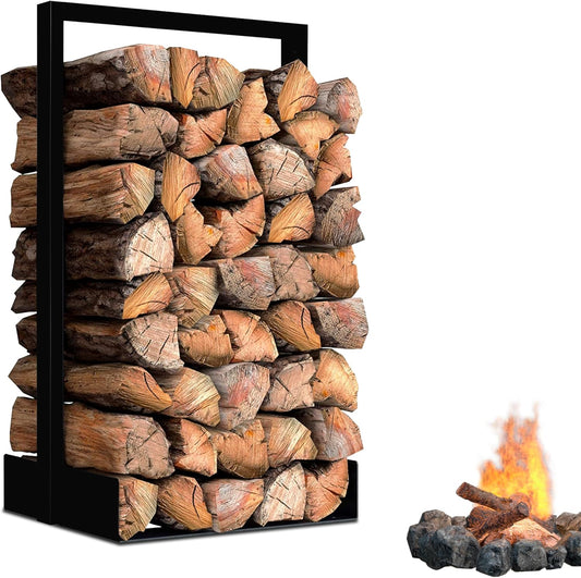SIMOND STORE FEBTECH Firewood Rack Outdoor - Heavy Duty Log Rack - Vertical Firewood Storage with Black Powder Coated Finish - Fire Wood Rack for Patio, Fireplace,Kindling Logs Storage
