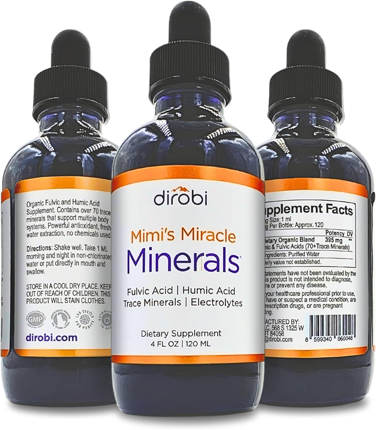 Dirobi Mimi's Miracle Minerals Fulvic Acid Humic Acid - Mineral Blend Drops Supplement, Liquid Trace Minerals 70 Ionic Minerals - Organic Plant Derived (4 oz 120 Day Supply)\u2026