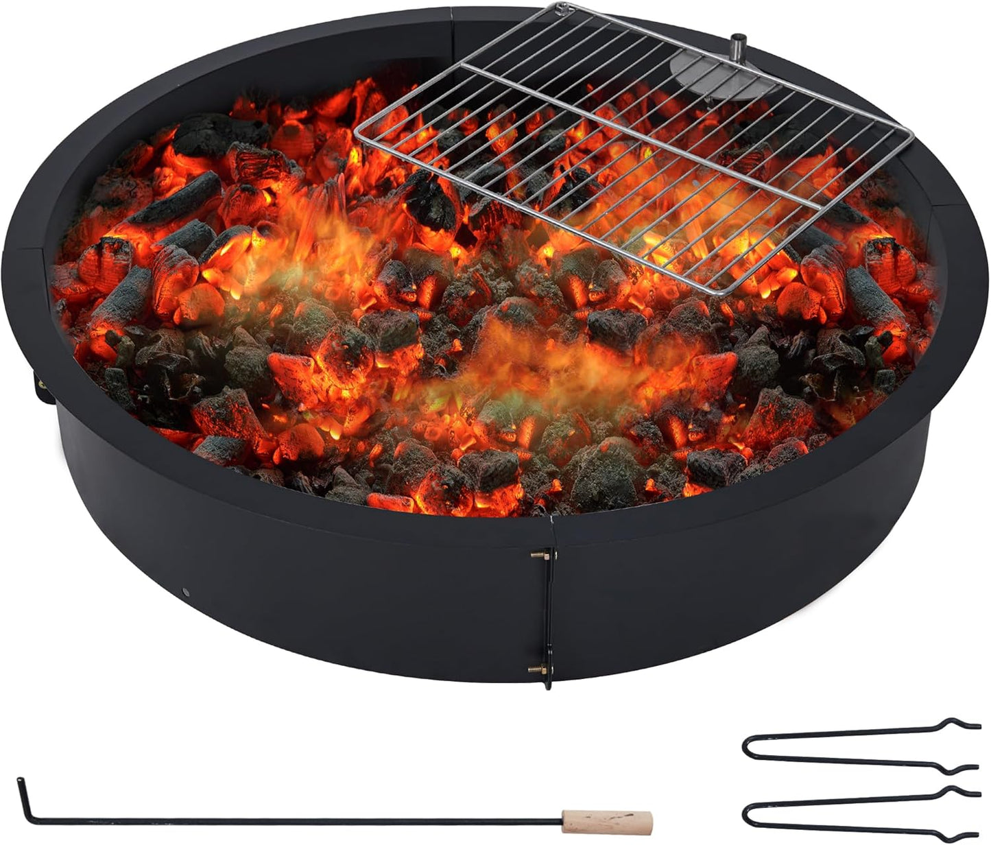 32 inch Inner Fire Pit Ring, Outdoor 2.5MM Steel Firepit Ring Large Bonfire Fire Pit Insert Round, Above In-Ground Fire Pit, Outside Wood Burning DIY for Camping Garden Patio
