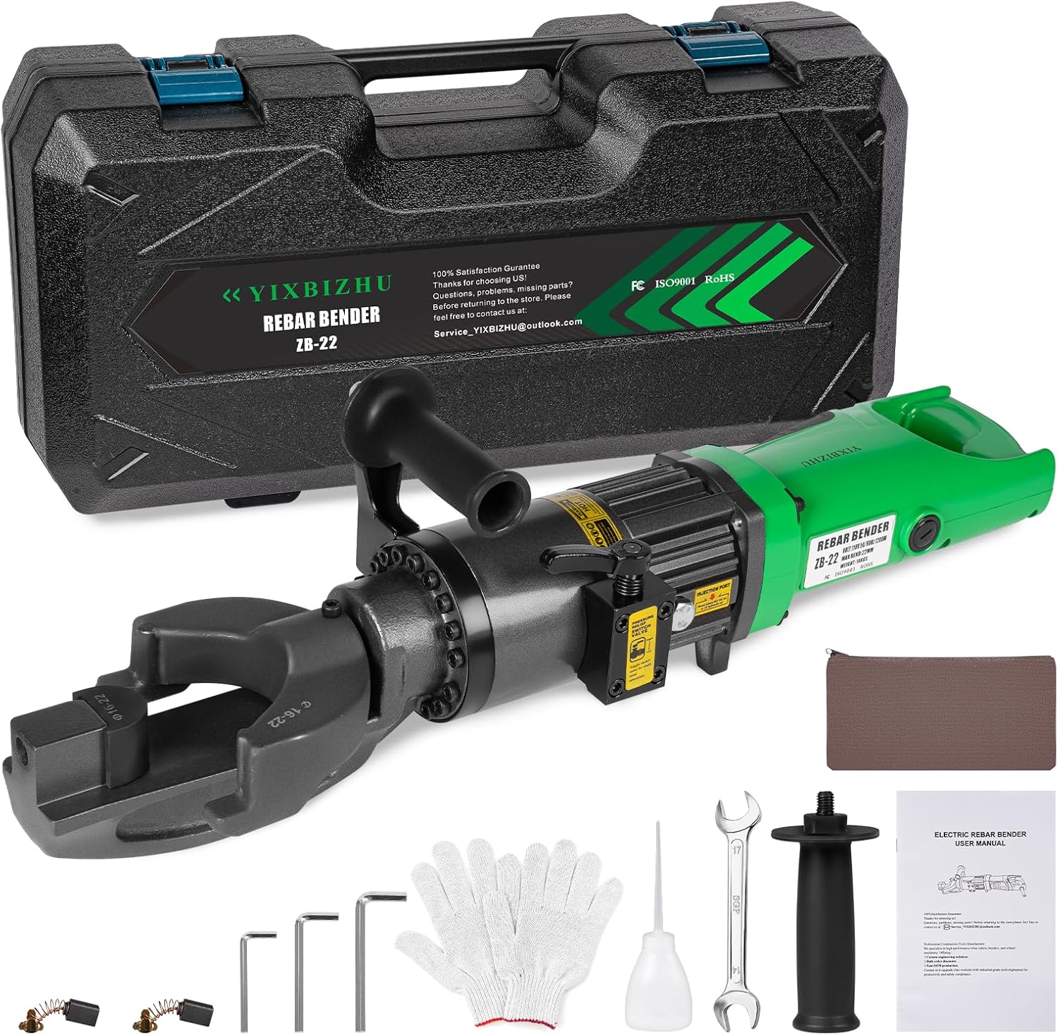 YIXBIZHU 1100W Electric Hydraulic Rebar Bender, 3s Bends for #4\u2013#7 (8\u201322mm), 0\u2013130° Angle, Lightweight Aviation Aluminum Frame, 110V Rebar Tool for Jobsite, Workshop & Concrete Projects(ZB-22)