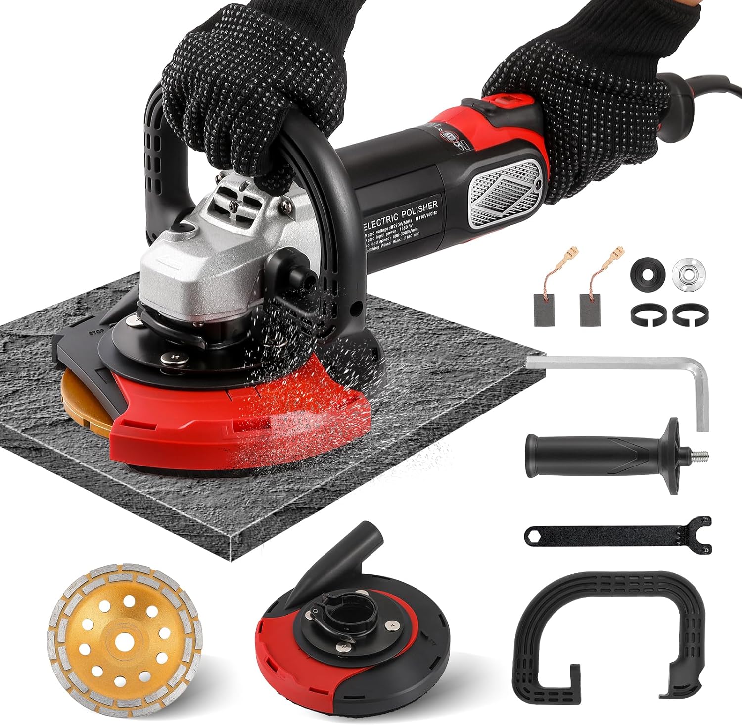 Antstone 7 Inch Concrete Grinder Set Concrete Surface Planer with Dust Extraction Shroud 1580W 3000RPM Angle Grinder Kit with Auxiliary Handles, Protective Guard, Diamond Grinding Wheel