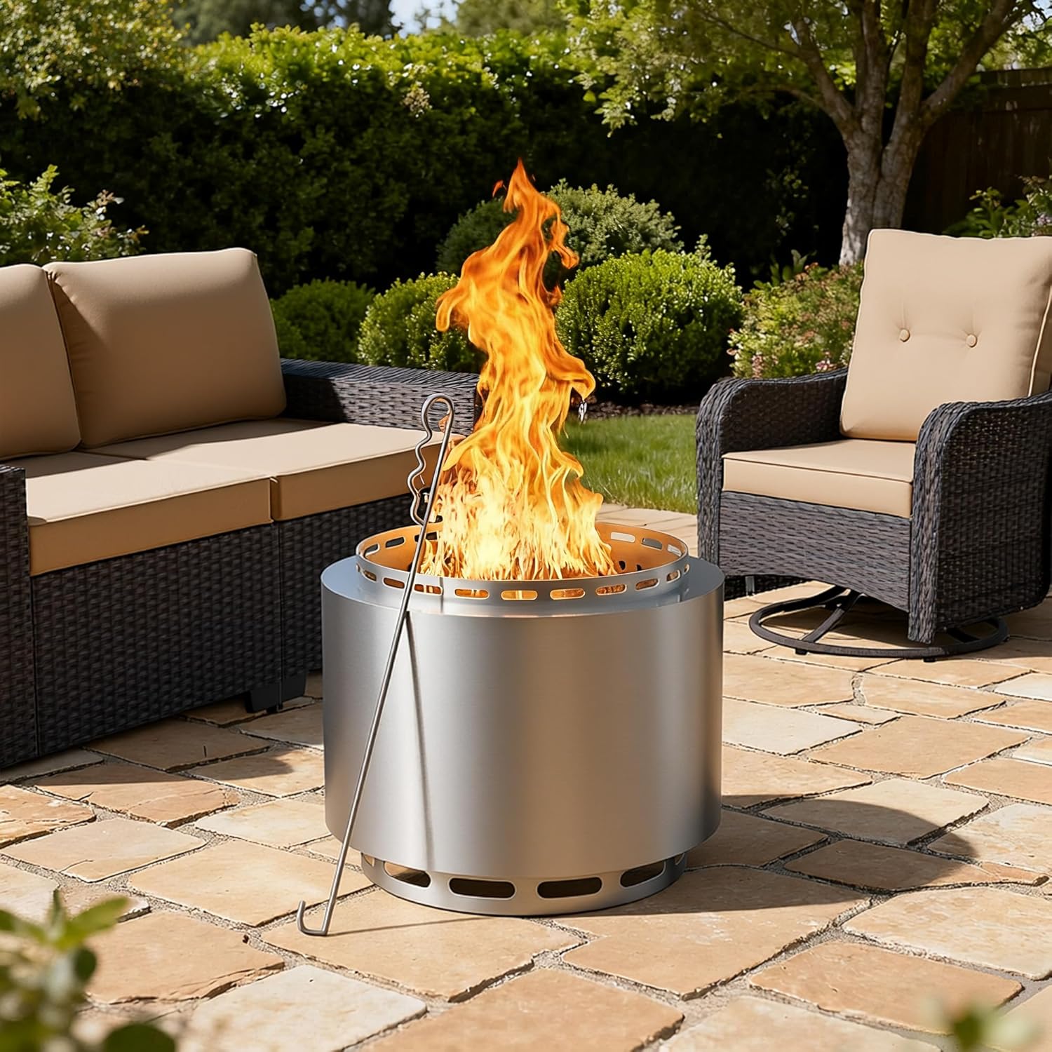 19 Inch Patio Fire Pit Outdoor Smokeless Fire Pit-Portable Stainless Steel Fire Smokeless Stove for Patio, Backyard, Garden, Camping