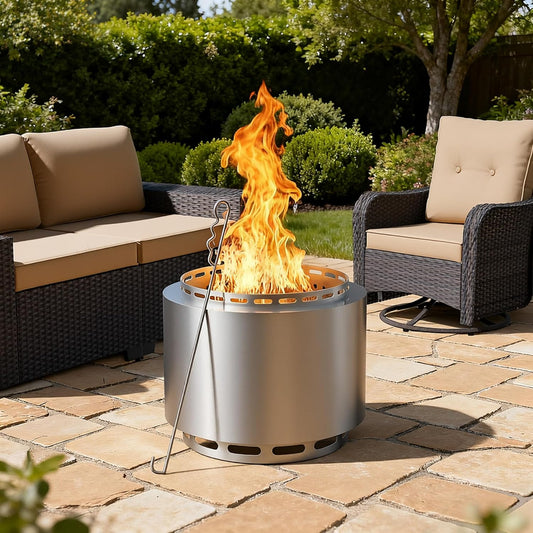 19 Inch Smokeless Fire Pit, Portable Outdoor Stainless Steel Fire Pit for Patio Backyard Garden Camping, Smokeless Technology