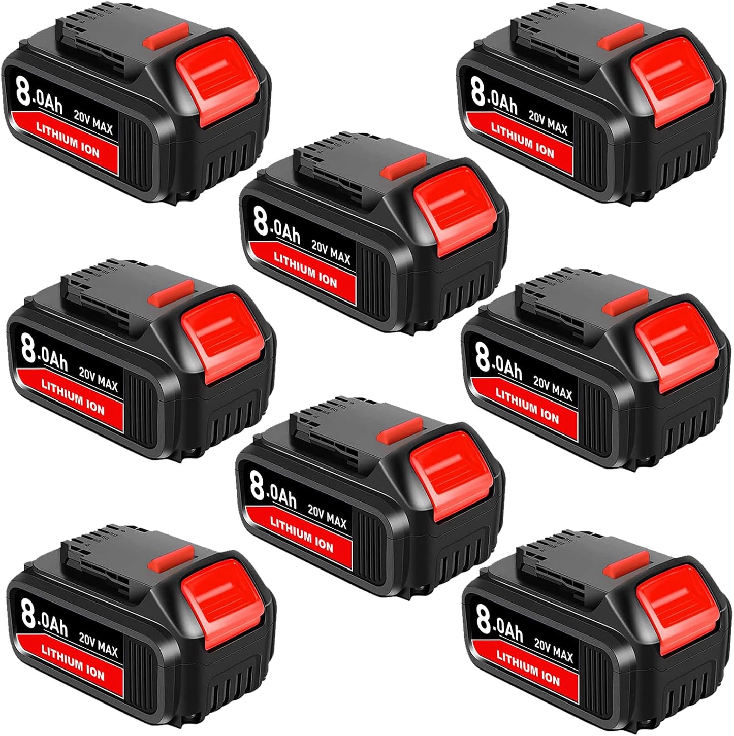 Kulatiom 8Pcs 8.0Ah Replacement for Dewalt 20V Max Battery Lithium DCB206 DCB204 DCB200 DCB207, Compatible with Dewalt 20V Cordless Power Tools