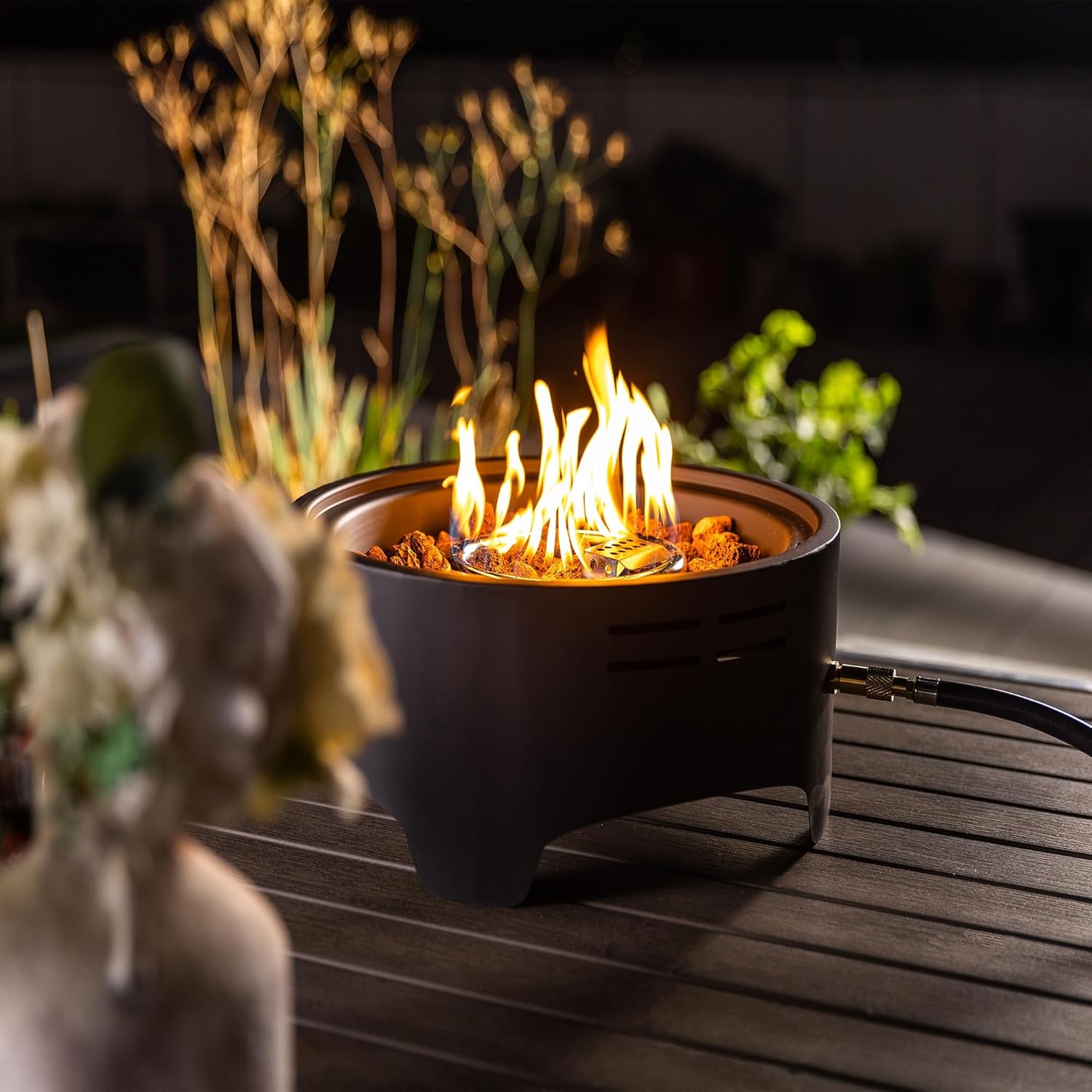 15" Outdoor Propane Tabletop Gas Fire,40000 BTU Round Steel Fire Pit for Outdoor Living Room Garden Balcony,Black