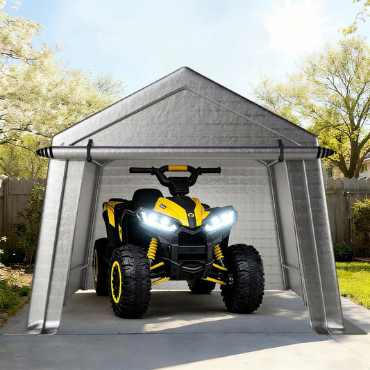 LINKHOO 10 x 10 FT Storage Shed, Portable Shed with 220G Heavy Duty PE Tarp, Roll-up Zipper Door & Vent, Waterproof Storage Tent for Motorcycle, Bike and Tools, Gray