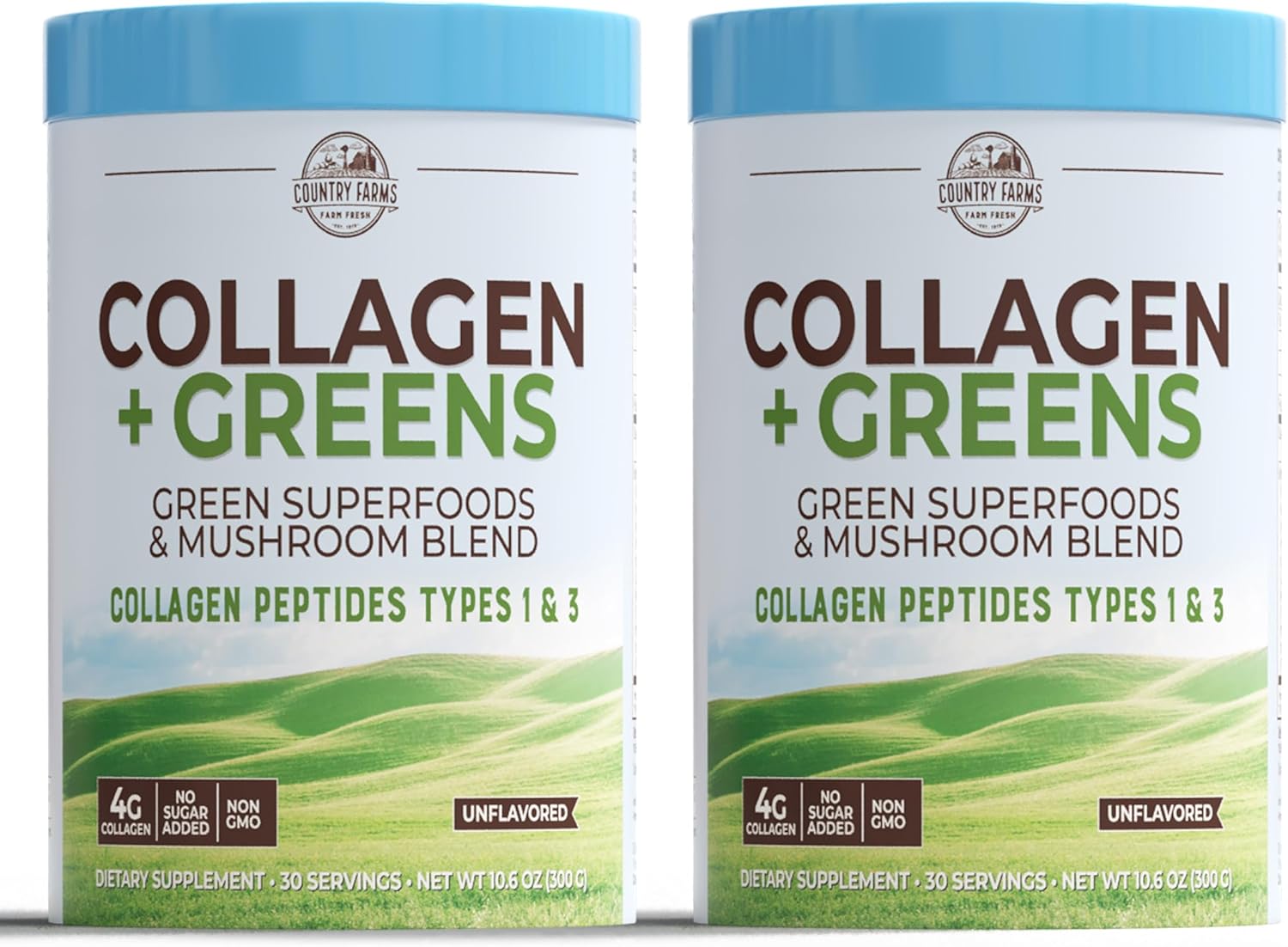 COUNTRY FARMS Collagen Peptides Powder with Greens Dietary Powder Supplement (Type I, III) for Skin Hair Nail and Joints, Dairy\/Gluten\/Sugar Free, Energizing Superfoods, 21.2 Oz, 60 Servings