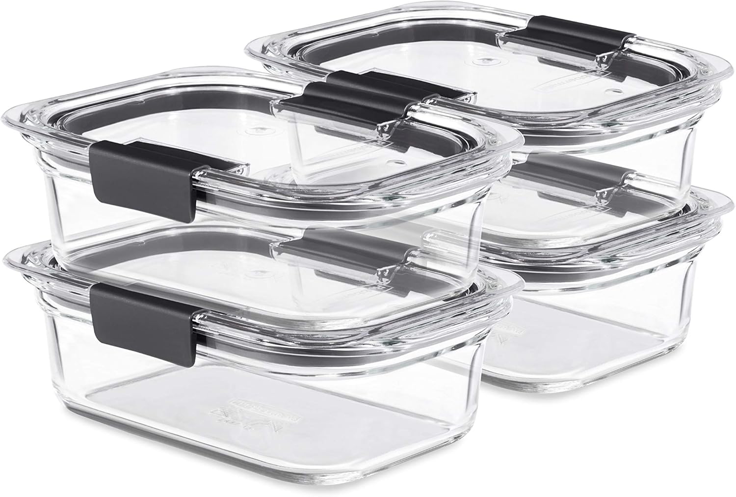 Rubbermaid Brilliance Glass Food Storage Containers, 3.2 Cup, Set of 4, BPA-Free, Leak-Proof, Clear