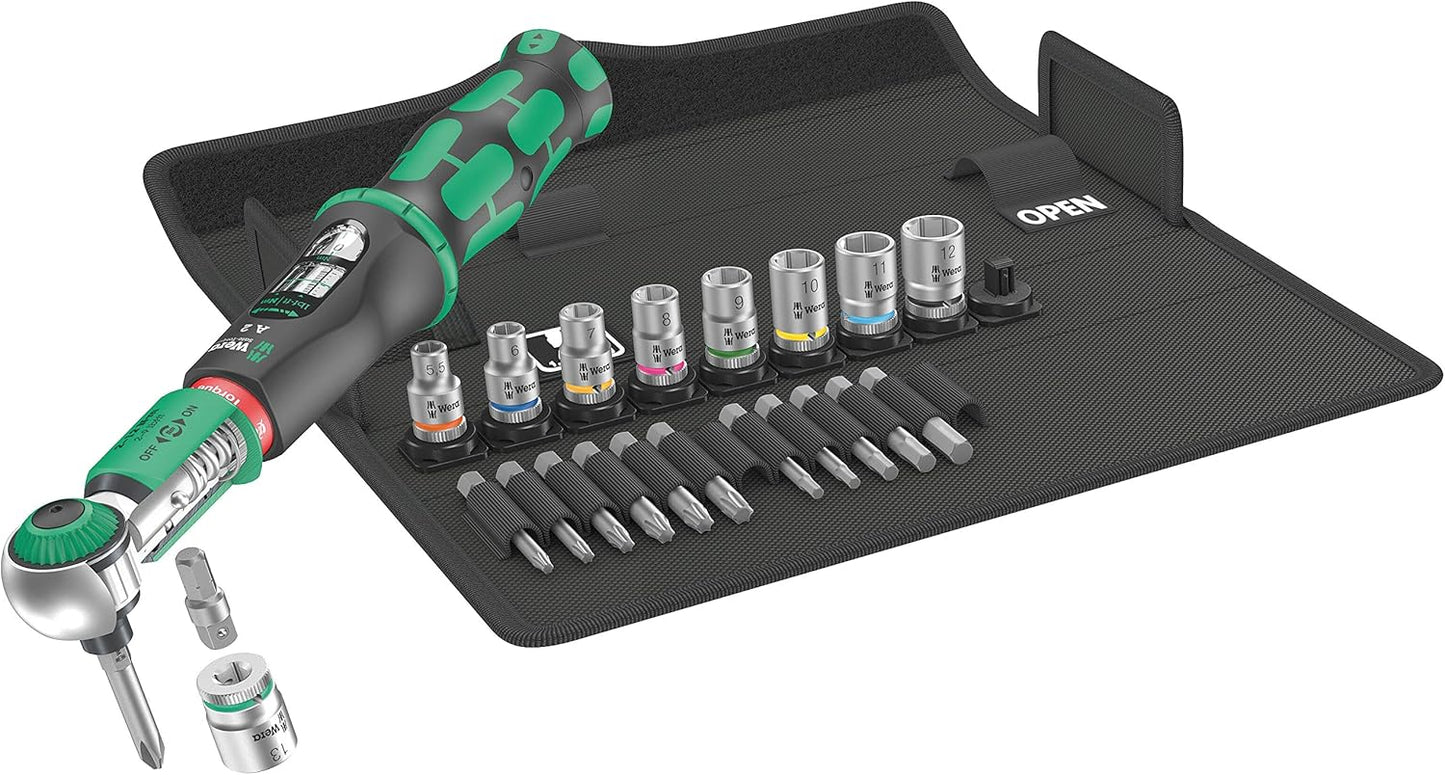 Wera 05075832001 Safe-Torque A 2 Set 1, Torque Wrench Set, 1/4" Hexagonal, 2-12 Nm, 23 Pieces, Black Green