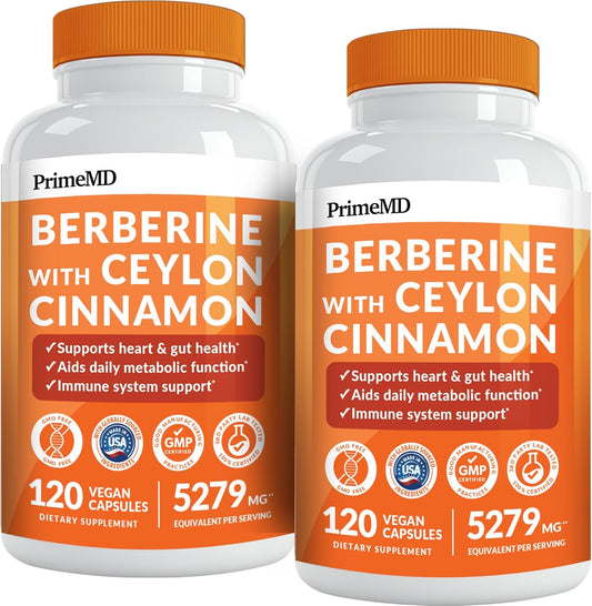 21-in-1 Berberine Supplement with Ceylon Cinnamon with Chromium, Bitter Melon and Green Tea Extract and Black Pepper Extract 5X for Energy & Metabolism Support with 5279 mg (120 ct, Pack of 2)