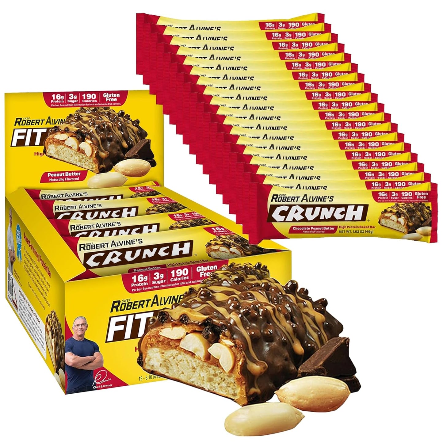 Chef Robert’s Whey Fit Protein Bars Chocolate Peanut Butter 18 Count | Chef Created 6-Layer Baked Bar | Gluten-Free | High Protein Baked Bar