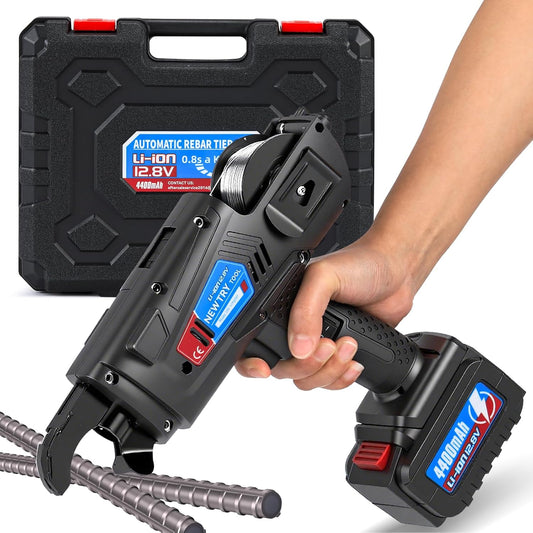 NEWTRY Rebar Tie Automatic Rebar Tier Gun 4400 MAh Steel Tying Machine 8-34mm Bar Tie Tool 0.31\u2019\u2019-1.33\u2019\u2019 Tightness Adjustable Rechargeable 12.8V