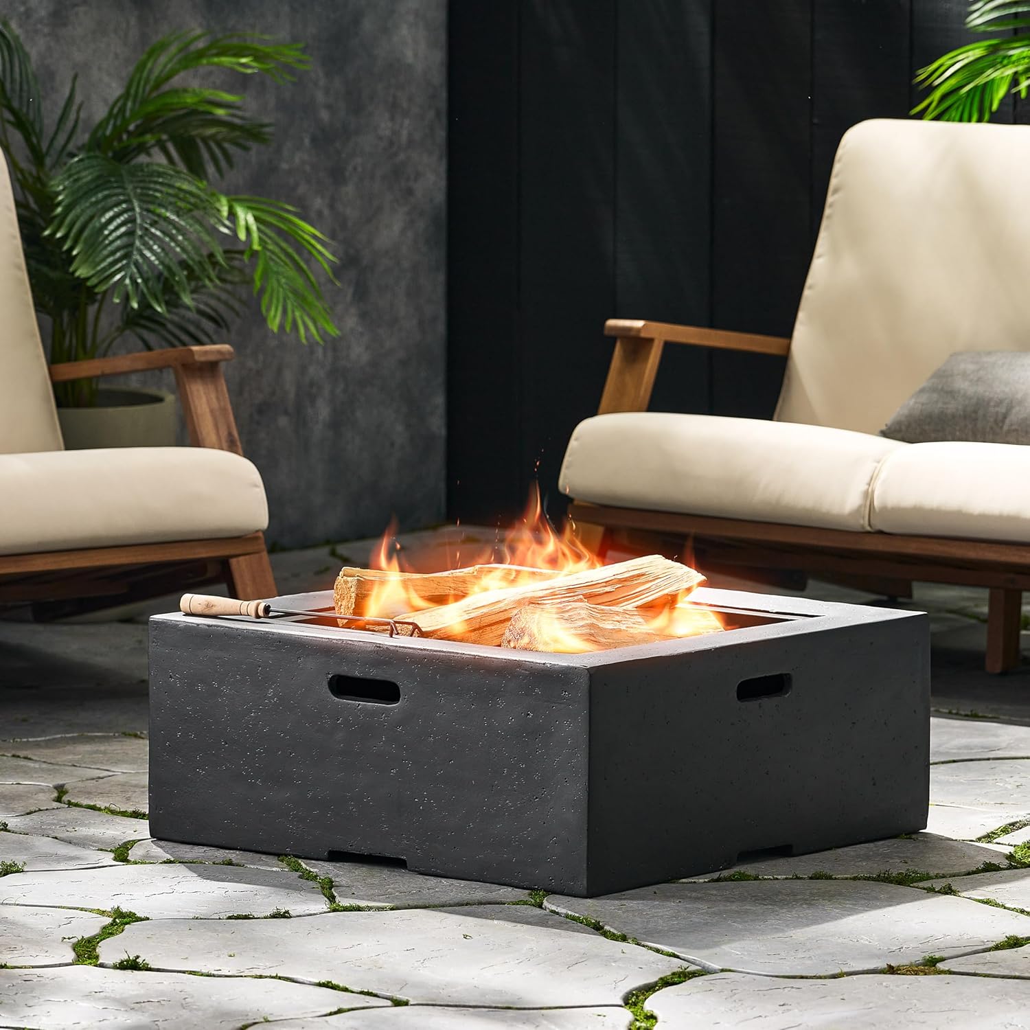 30" Outside Patio Square Steel Stove with Mesh Screen,Waterproof Cover,Gas Fire Pit Table for Outside Patio Deck and Garden,Dark Gray