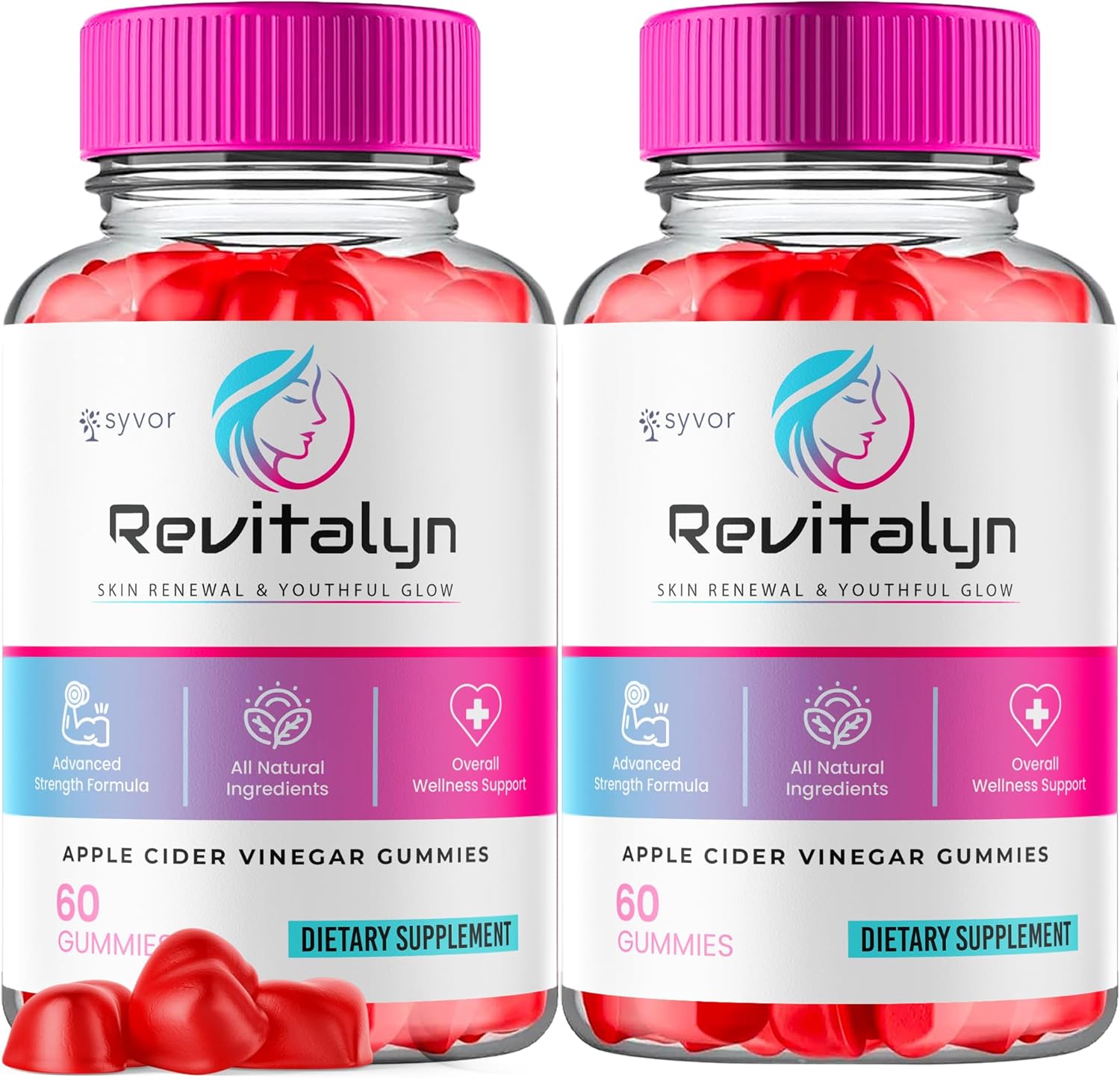 (2 Pack) Revitalyn Apple Cider Vinegar Gummies, Official Revitalyn Gummys with All Natural Ingredients Supporting Skin Health, Advanced Formula Gummy Supplement for Healthy Glowing Skin (120 Gummies)