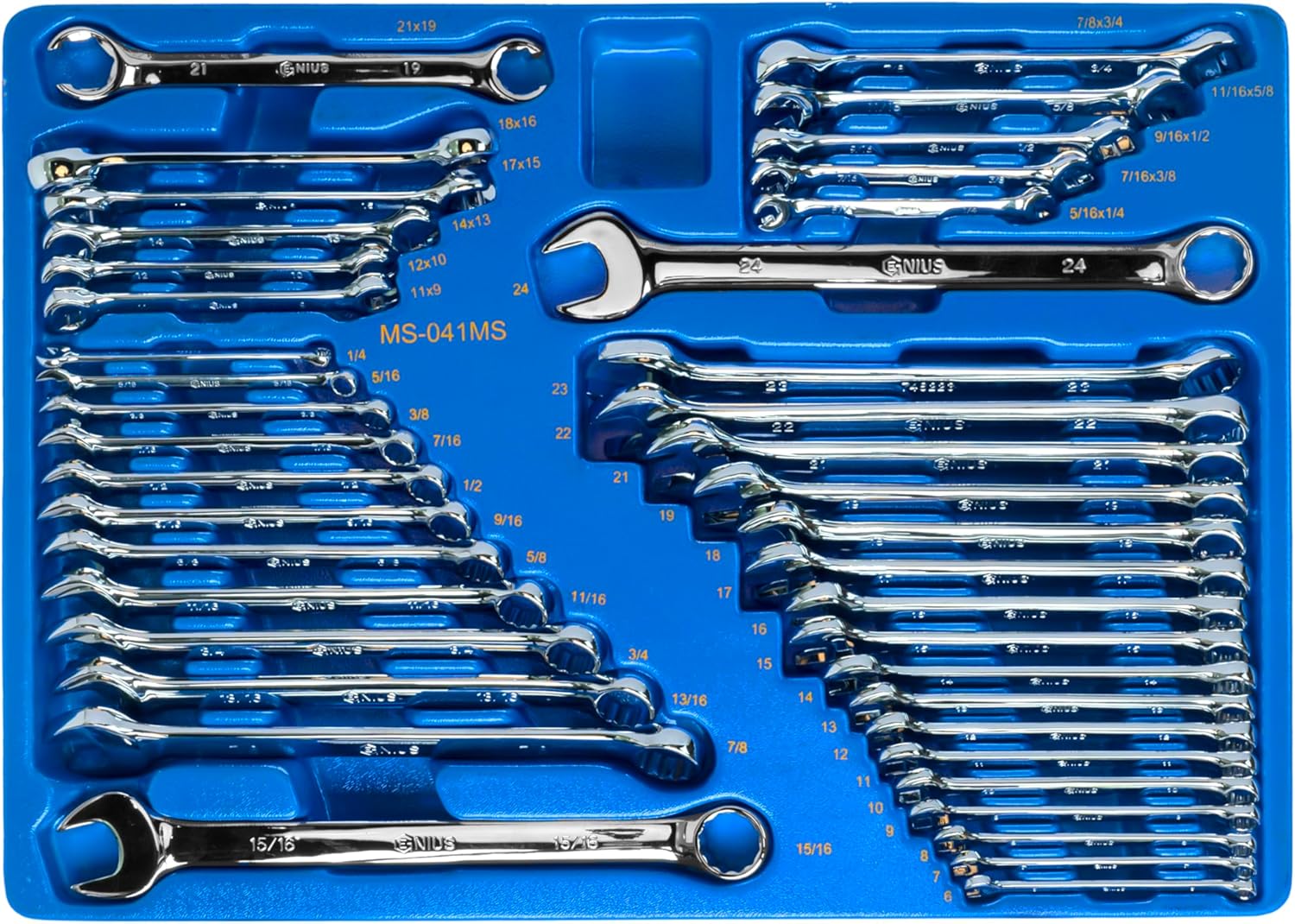 Genius Tools 41 Piece Metric & SAE Combination & Flare Nut Wrench Set MS-041MS