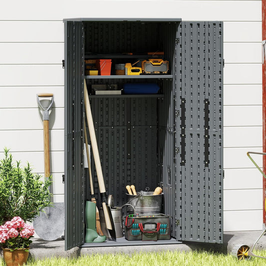 EHHLY Heavy Duty Tall Storage Cabinet Outdoor Weatherproof, 28 Cuft Garage Storage Cabinet with 4 Adjustable Shelves, Lockable Kitchen Pantry Closer Organizer, 31Wx23Lx66H, Sage Grey