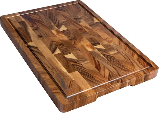THETCHRY Walnut Wood Cutting Board for Kitchen, End Grain Chopping Board with Juice Groove, Heavy Duty Checkered Board for Cheese and Vegetables, Non-slip Feet 16.5" x 11.6" x 0.8"