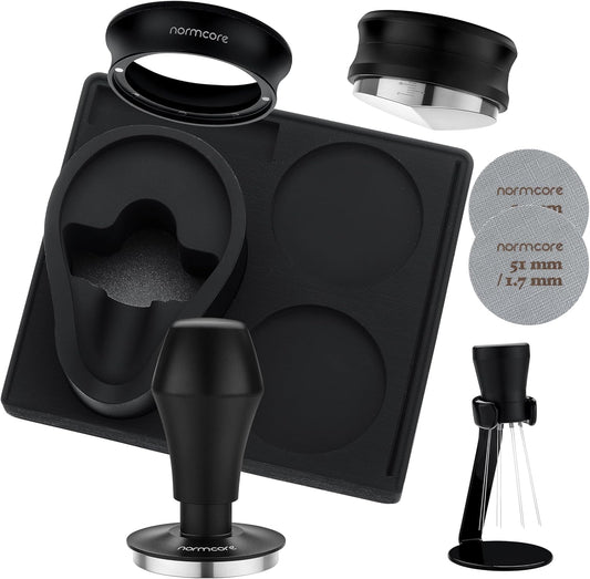 Normcore 51mm 7-in-1 Compact Barista Kit: Coffee Tamper, Distributor Tool, WDT, Dosing funnel, Puck Screen, Tamping Mat, Portafilter Stand, Barista Essentials Kit for 51mm Delonghi Coffee Machines