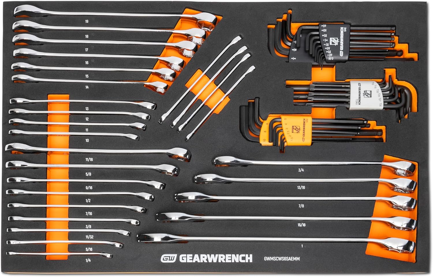 GEARWRENCH 59 Piece 6 Point Combination Wrench and Hex Key Set in Foam Storage Tray - GWMSCWS6SAEMM