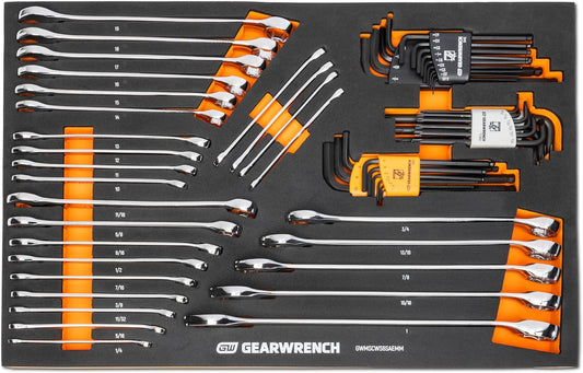 GEARWRENCH 59 Piece 6 Point Combination Wrench and Hex Key Set in Foam Storage Tray - GWMSCWS6SAEMM