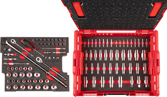 TEKTON 1/4, 3/8 in. 6-Point Socket Set in Stacking Tool Box, 105-pc.| OLB91301