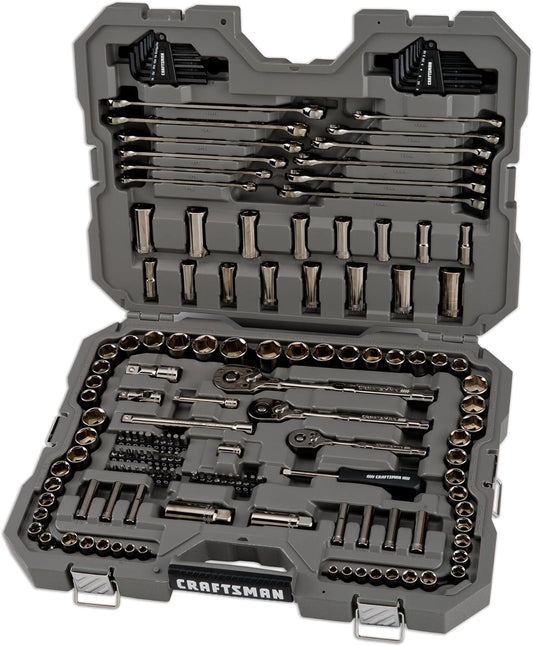 CRAFTSMAN OVERDRIVE 154-Piece Gunmetal Chrome Mechanics Tool Set, Standard SAE/Metric Socket Set, with Hard Case (CMMT99154L)