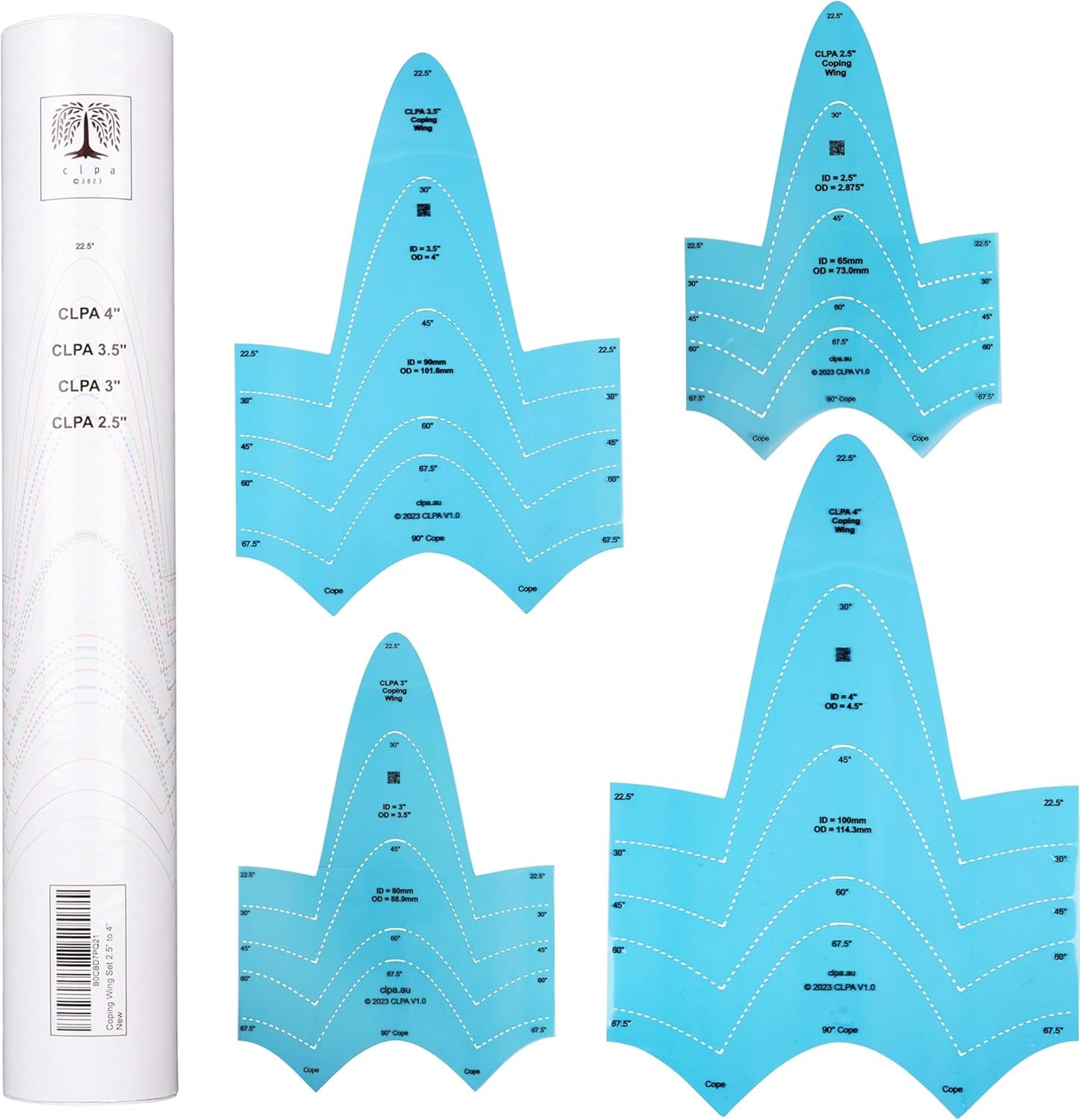 CLPA 2.5-4" Coping Wing Set: Ultimate Pipefitter and Welding Tool, Precision Pipe Saddle Template, Notcher & Cutting Guide, Ideal for Pipe Fitting - Marking & Coping Pipes from 22.5 to 90 Degrees