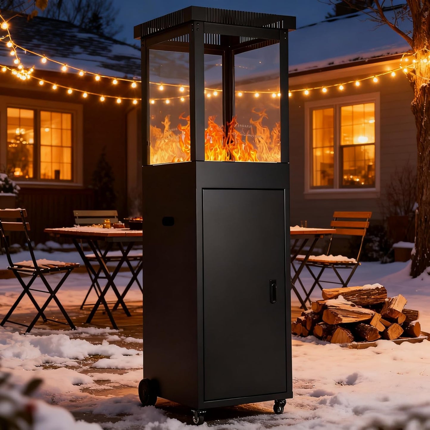 48,000 BTU Propane Pation Heater, 2025 New Outdoor Heater with Wheels & Cover, Triple Safety Protection & Stainless Steel Burner for Patio, Backyard, Garden, Camping