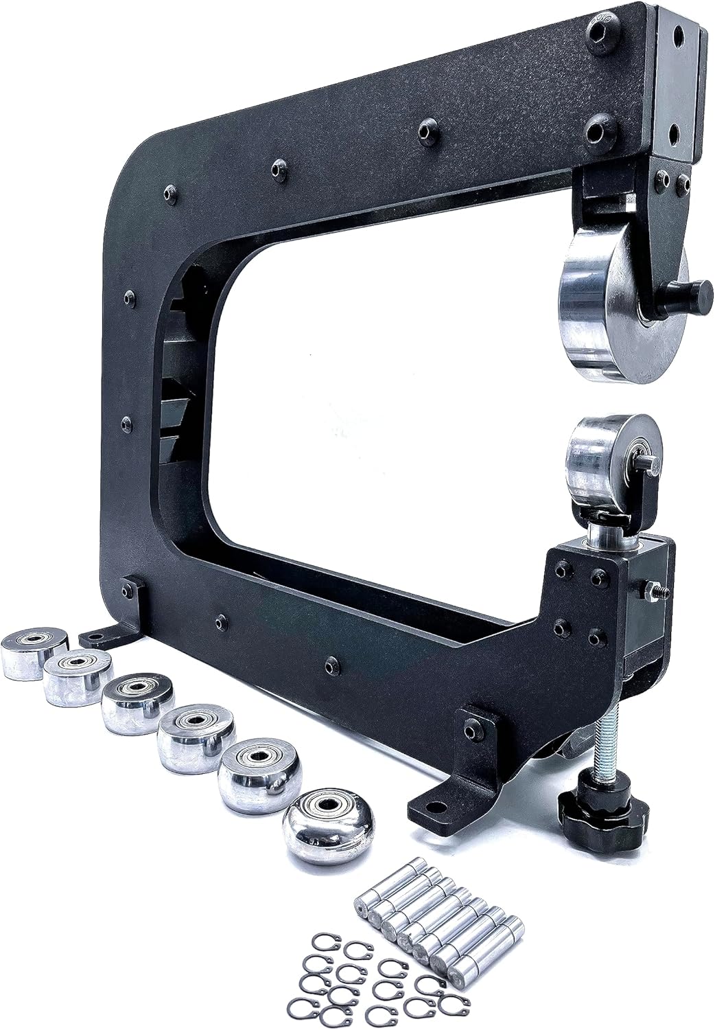 Heavy Duty 15" Throat Depth Mini English Wheel, Vise-mount and Table Mount, 7pcs anvil wheel: 1/2", 1", 1-1/2", 2-1/2", 5", 9", Flat, Form up to 18 gauge steel and 16 gauge aluminum