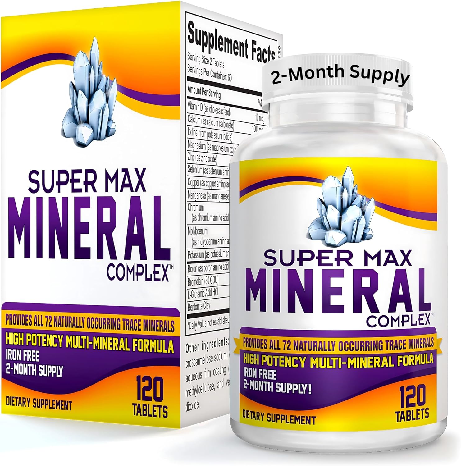 2-Month Multimineral Supplement (Iron Free) Natural Multiminerals | High-Potency Multi Mineral Supplements (15-in-1) Blended Minerals Formula | Mineral Complex | 60-Day Bulk Supply | 120 Tablets