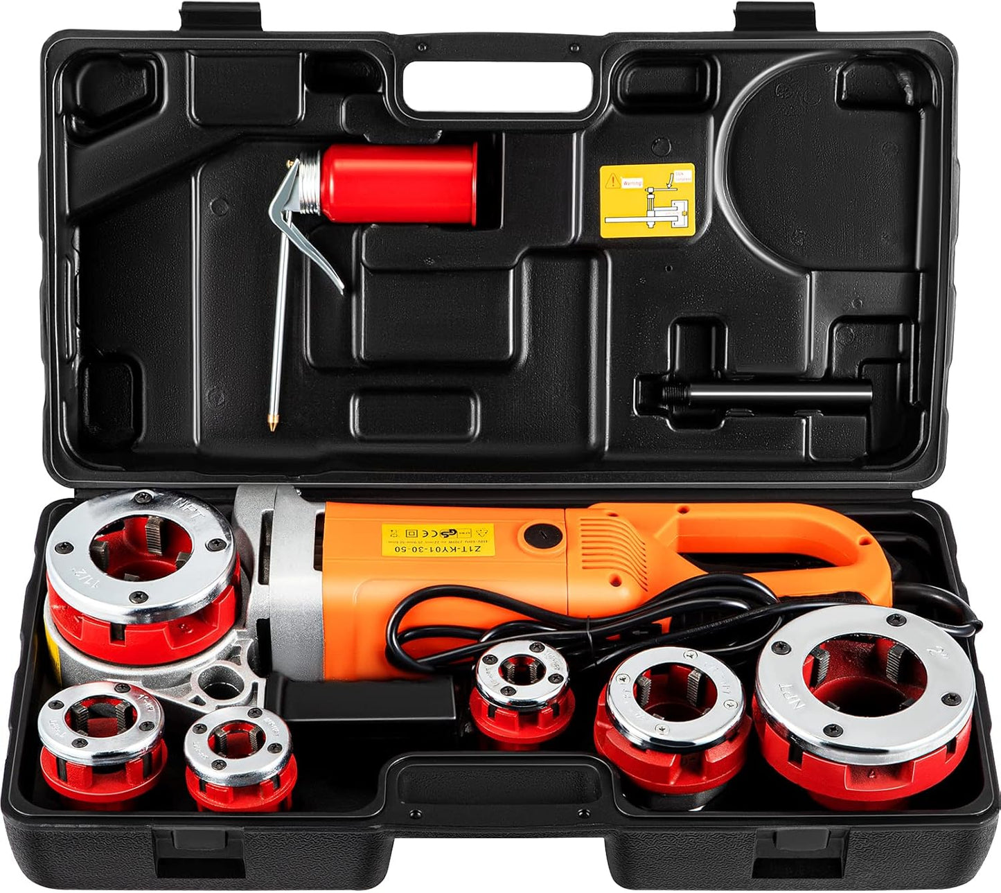 VEVOR Electric Pipe Threader, 2300W Pipe Threading Machine with 6 Dies 1\/2"-2", 110V Hand-held Pipe Threader Machine with Copper Motor, Portable Electric Pipe Threading Kit with Carrying Case