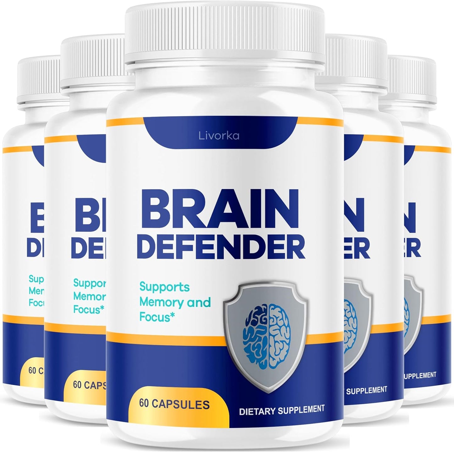 (5 Pack) Brain Defender - Official Brain Defender Supplement Advanced Pills, Natural Brain Defender Brain and Memory Support, Brain Defender Health & Wellness Multivitamin, 300 Capsules for 5 Months
