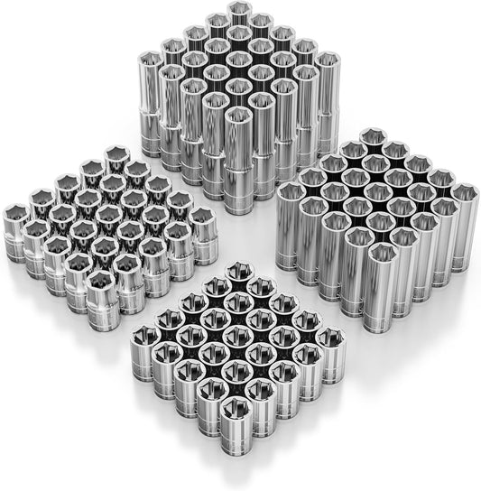 Olsa Tools 100pc 10mm Socket Set - Bulk 10mm Chrome Sockets - 1/4" & 3/8" Deep + Shallow - Durable Polished Finish - Mechanic GagGift & Lost Socket Replacement Pack - Professional-Grade - Part: 1773
