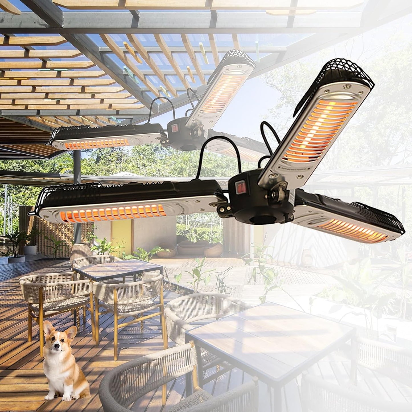 Outdoor Patio Heater, 1950W Electric Hanging Heater, Folding Infrared Space Heater, Tip-Over Shut Off, for Home\/Balcony\/Patio\/Courtyard