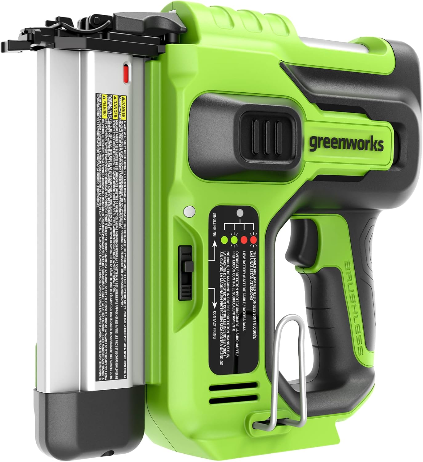 Greenworks 24V 18-Gauge Brushless Cordless AirStrike Brad Nailer (Tool Only), Green