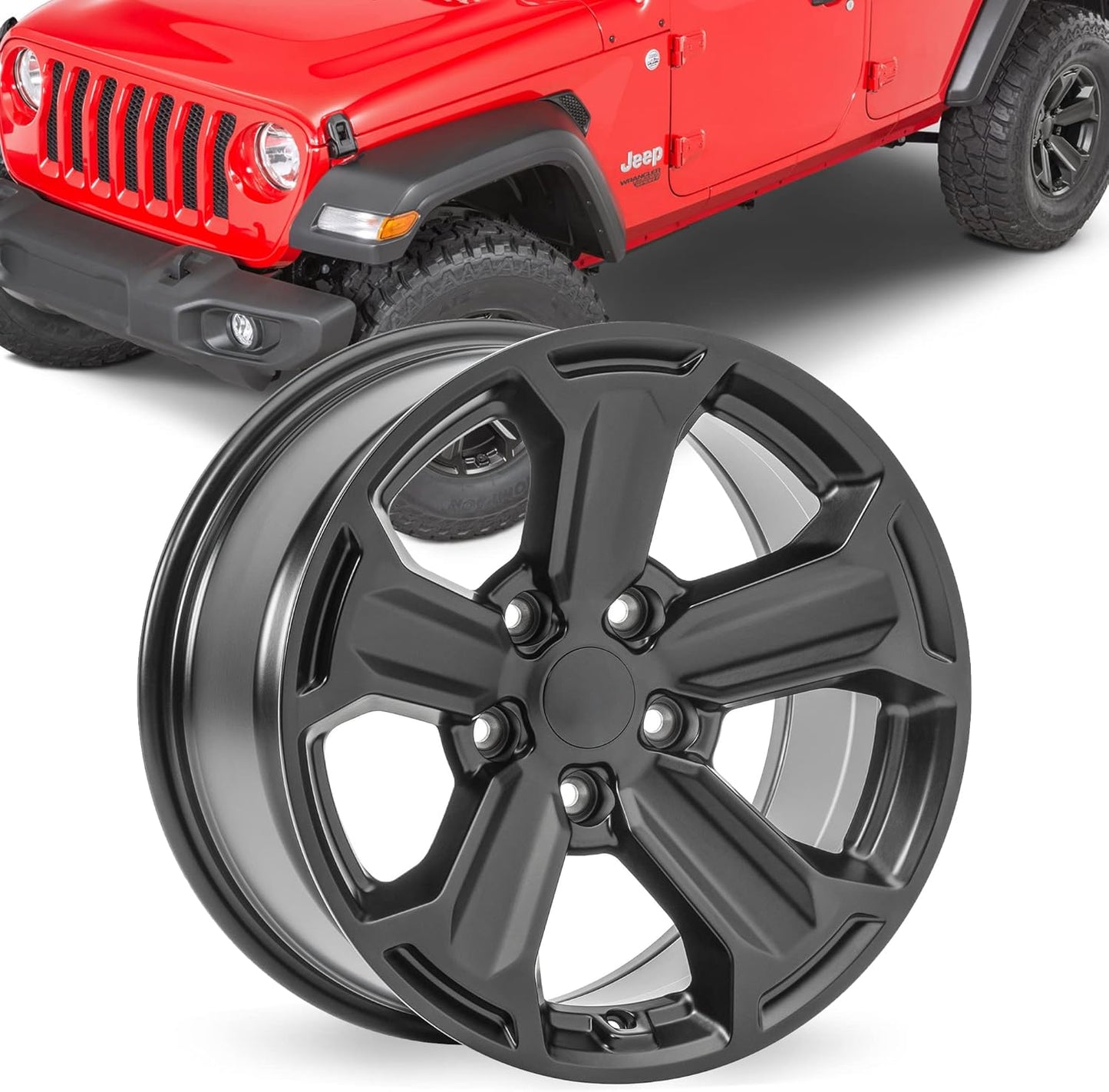Quadratec 17" Recon Wheel, Satin Black - 5x5 Bolt Pattern with 5.2" Backspace - 17x8.5 (+11mm Offset) - Fits Jeep JT, WJ, WK, WK2, JK, JL, JKU, JLU 1999-2022 - Hub Centric Wheel with Center Cap