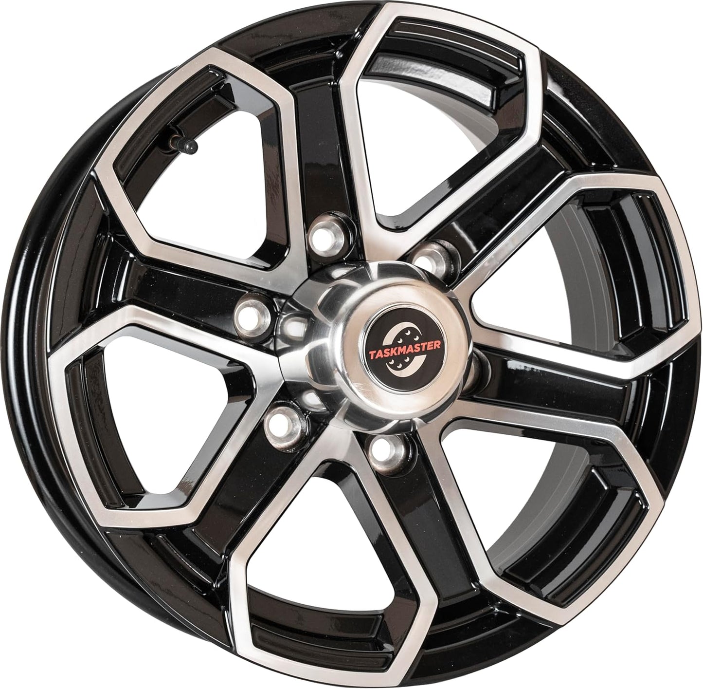 TASKMASTER TRINITY Aluminum Black Machined 6 Spoke Trailer Wheel Rim 15x6 6x5.5 Bolt Pattern 4.25 Center Bore 2835 Load Carry Capacity