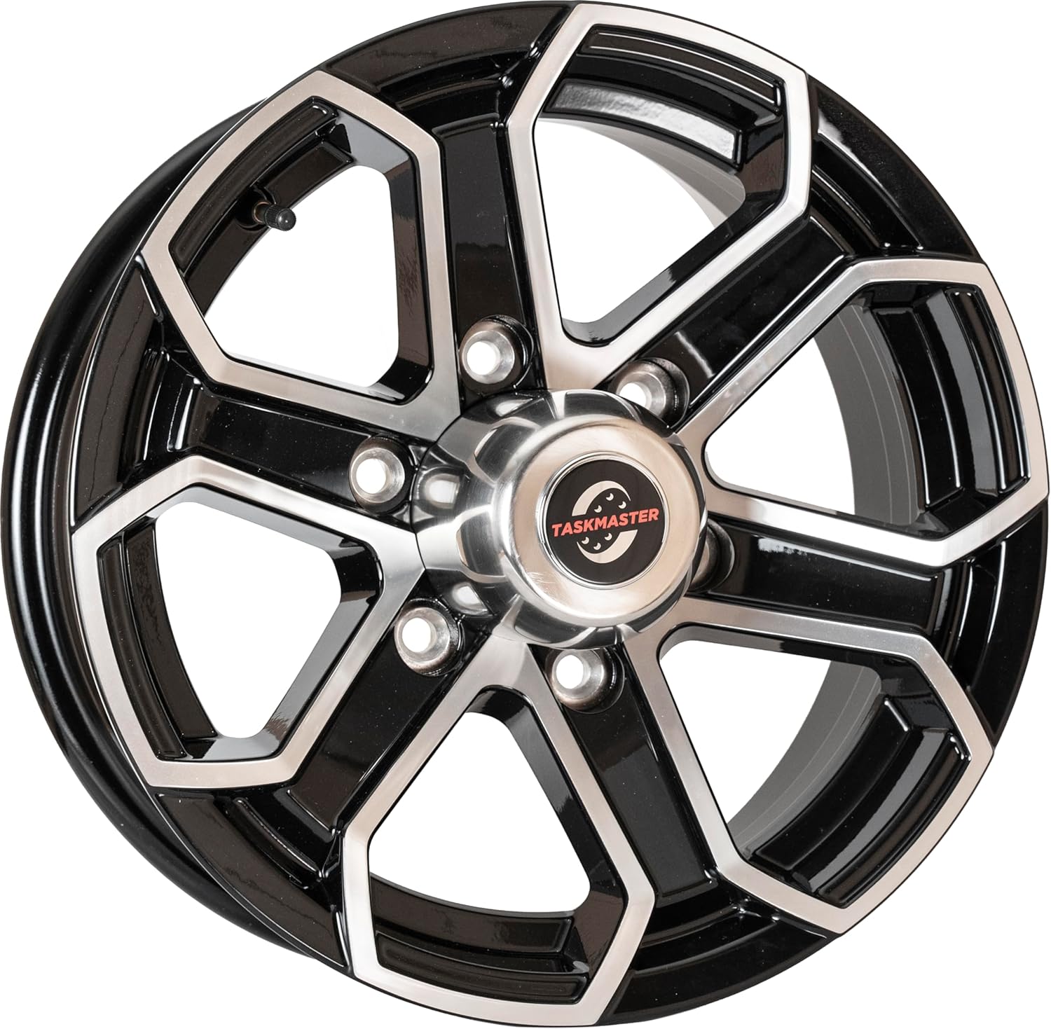 TASKMASTER TRINITY Aluminum Black Machined 6 Spoke Trailer Wheel Rim 15x6 6x5.5 Bolt Pattern 4.25 Center Bore 2835 Load Carry Capacity