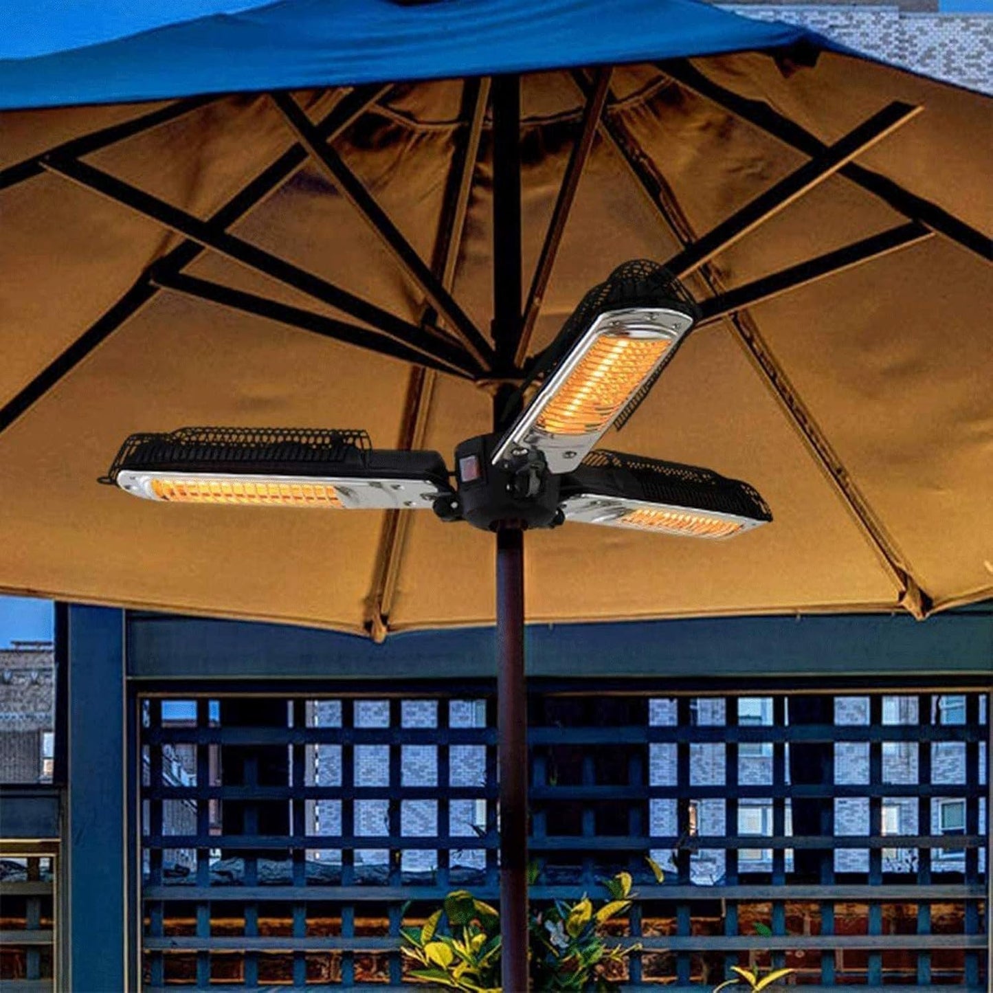 Electric Patio Parasol Umbrella Heater, Folding Outdoor Infrared Space Heater with 3 Heating Panels for Pera Or Gazabo Outside Garden Terrace Home Essential