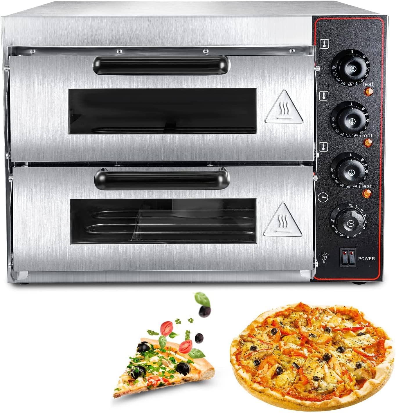 ZXMT Commercial Pizza Oven - Double Stainless Steel Electric Countertop Pizza and Snack Oven - Multipurpose for Restaurant and Home - 110V
